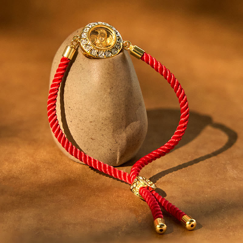 Wear FengShui Copper Brass Feng Sheng Shui Qi Rotatable Windmill  Red String Faith Braided Bracelet