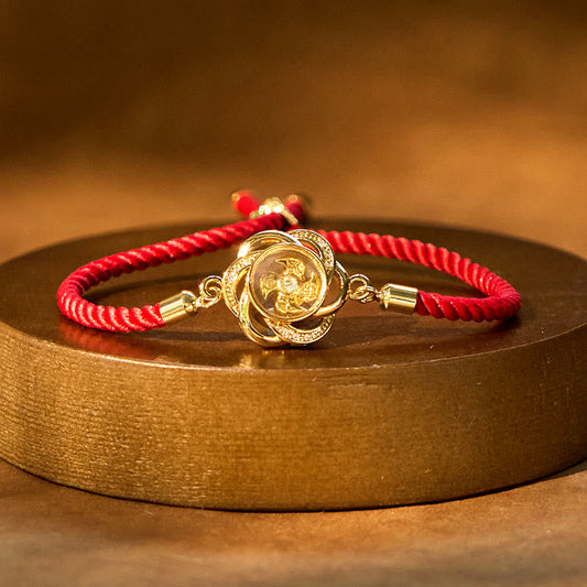 Wear FengShui Rotatable Plum Red String Copper Brass Windmill Feng Sheng Shui Qi Protection Braided Bracelet