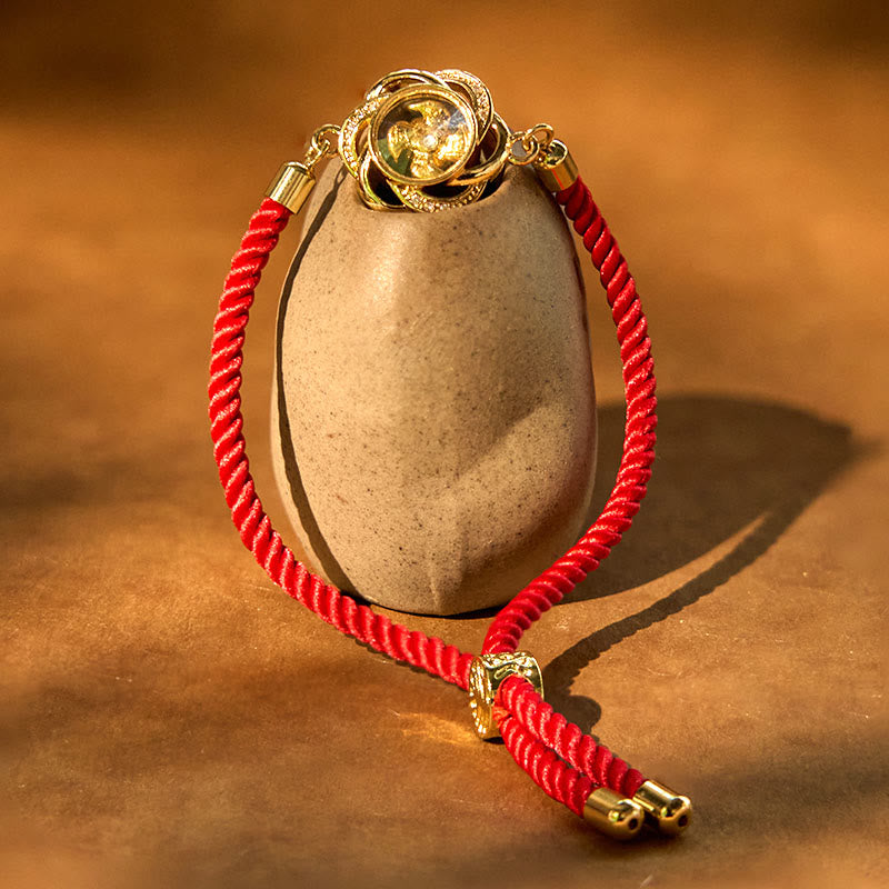 Wear FengShui Rotatable Plum Red String Copper Brass Windmill Feng Sheng Shui Qi Protection Braided Bracelet