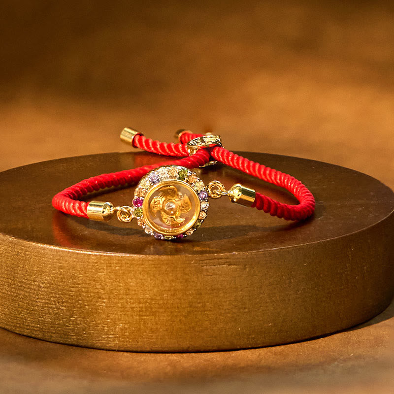 Wear FengShui Copper Brass Color Rotatable Windmill Feng Sheng Shui Qi Fu Red String Faith Braided Bracelet