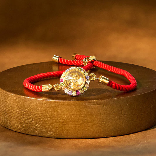 Wear FengShui Copper Brass Color Rotatable Windmill Feng Sheng Shui Qi Fu Red String Faith Braided Bracelet