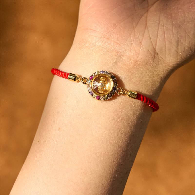 Wear FengShui Copper Brass Color Rotatable Windmill Feng Sheng Shui Qi Fu Red String Faith Braided Bracelet
