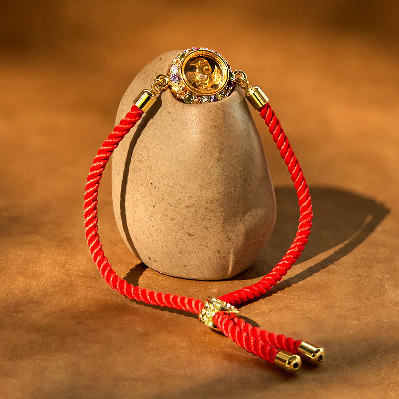 Wear FengShui Copper Brass Color Rotatable Windmill Feng Sheng Shui Qi Fu Red String Faith Braided Bracelet