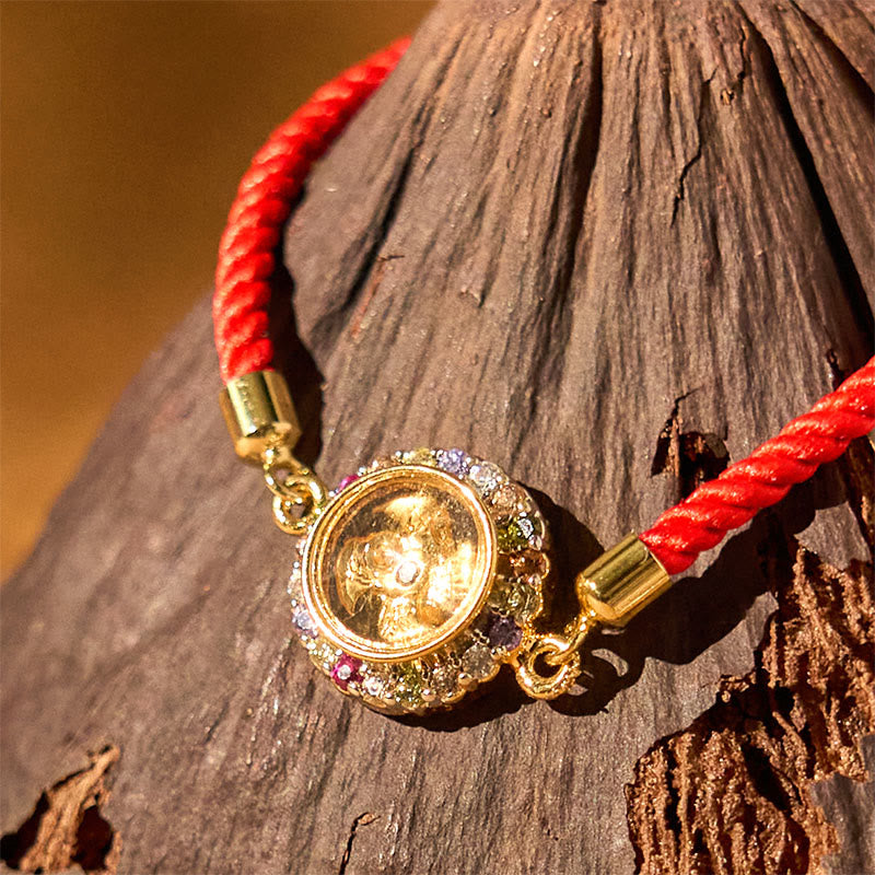 Wear FengShui Copper Brass Color Rotatable Windmill Feng Sheng Shui Qi Fu Red String Faith Braided Bracelet
