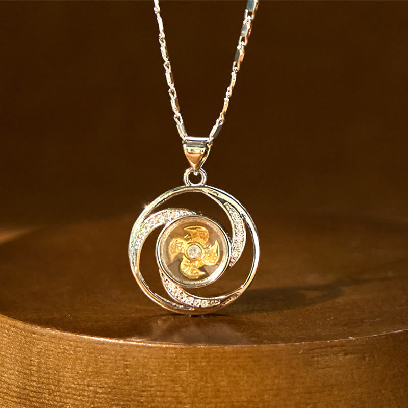 Wear FengShui Gold plated Copper Brass Rotatable Windmill Luck Necklace Pendant