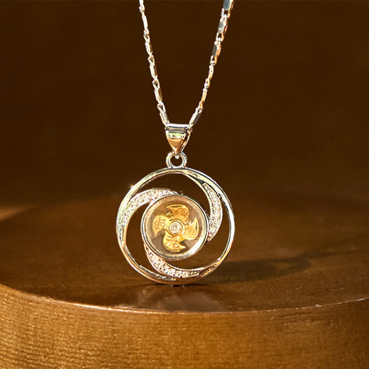 Wear FengShui Gold plated Copper Brass Rotatable Windmill Luck Necklace Pendant