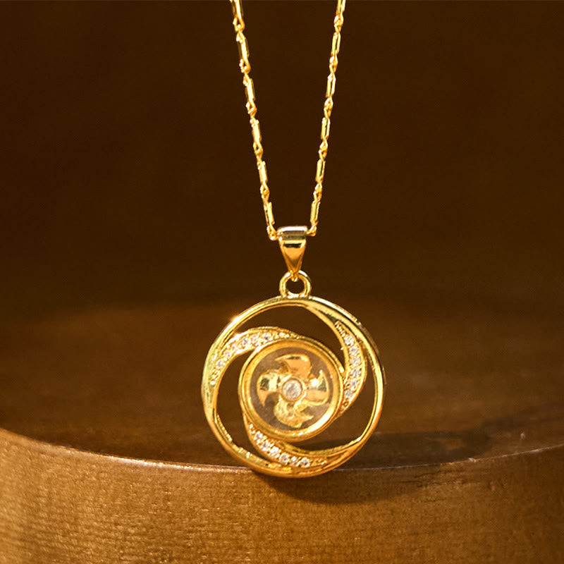Wear FengShui Gold plated Copper Brass Rotatable Windmill Luck Necklace Pendant
