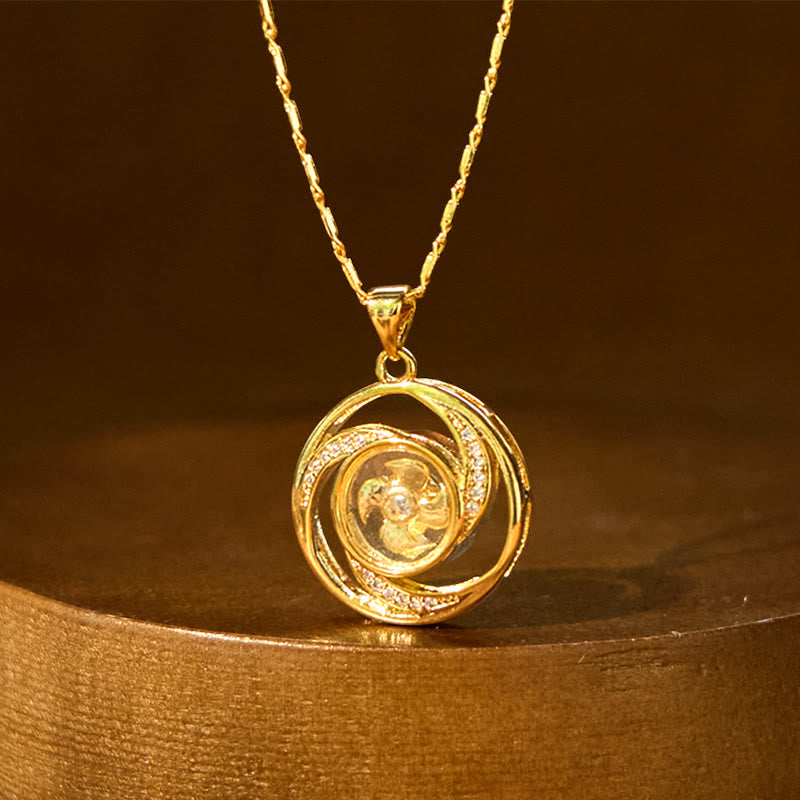 Wear FengShui Gold plated Copper Brass Rotatable Windmill Luck Necklace Pendant