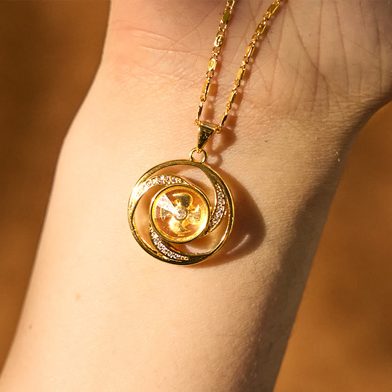 Wear FengShui Gold plated Copper Brass Rotatable Windmill Luck Necklace Pendant