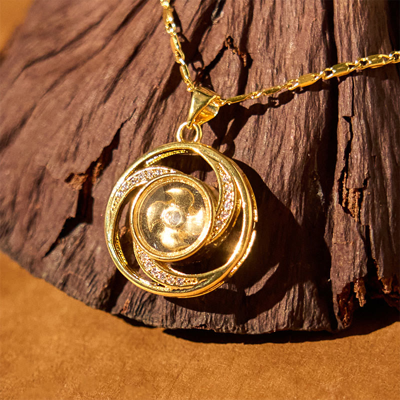Wear FengShui Gold plated Copper Brass Rotatable Windmill Luck Necklace Pendant