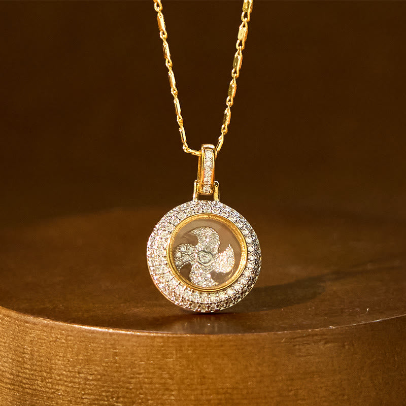 Wear FengShui Gold plated Copper Brass Rotatable Windmill Fu Balance Necklace Pendant