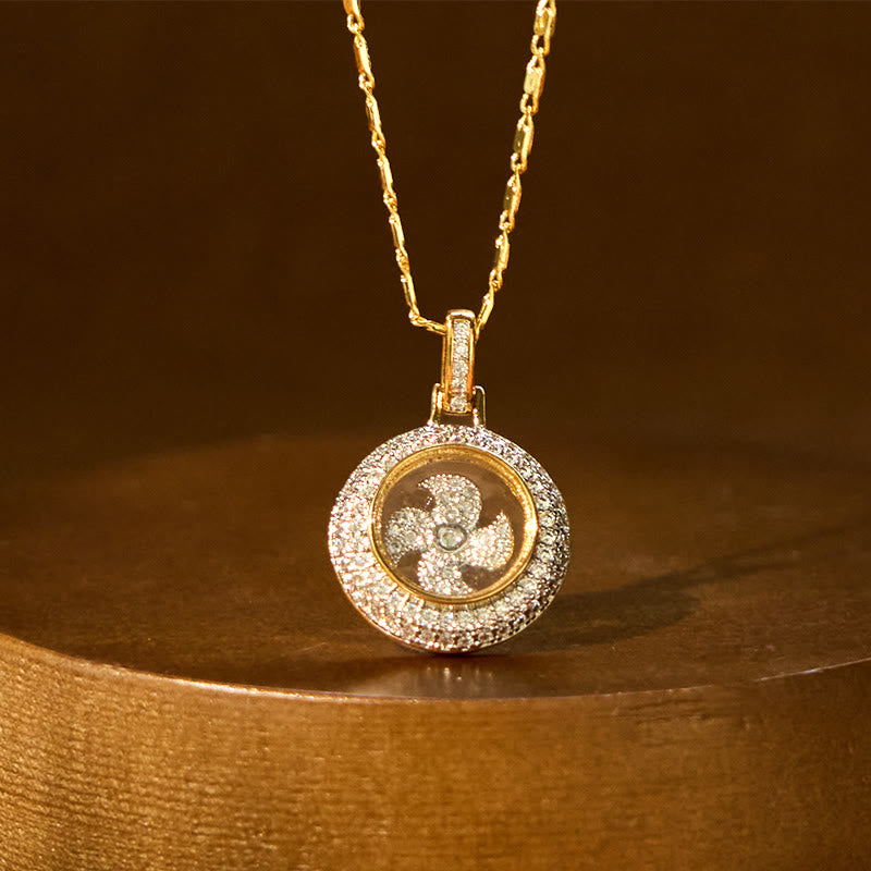Wear FengShui Gold plated Copper Brass Rotatable Windmill Fu Balance Necklace Pendant