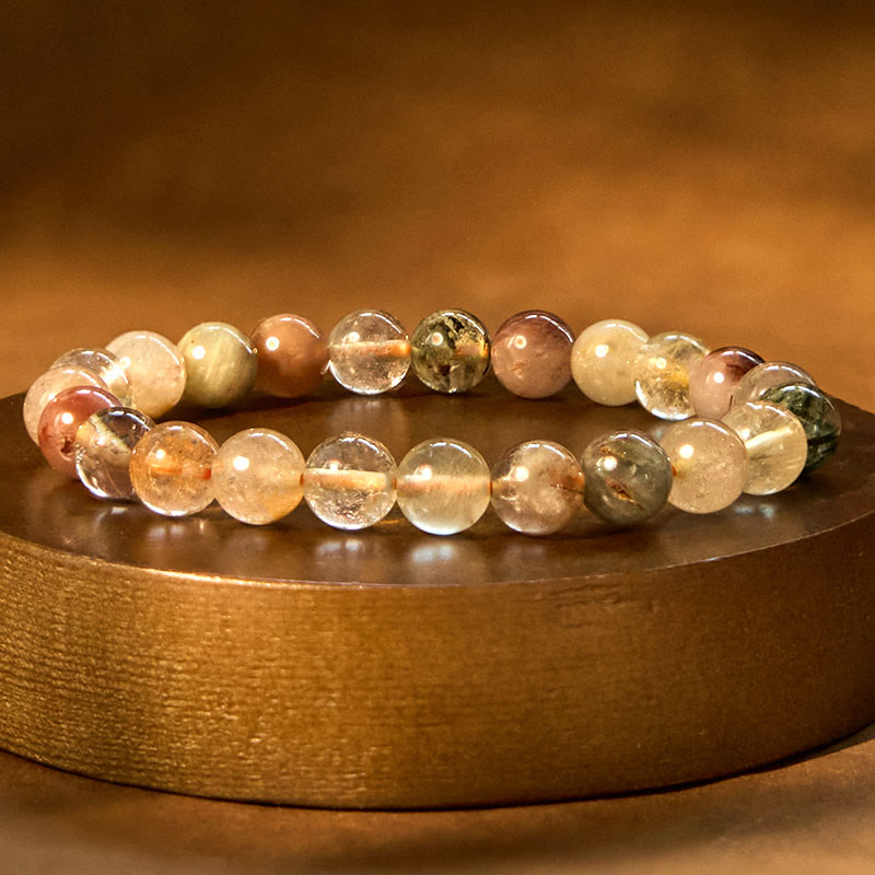 Wear FengShui Natural Multicolored Rutilated Quartz Spiritual Growth Bracelet