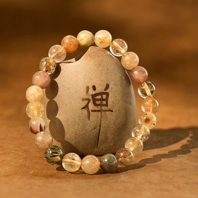 Wear FengShui Natural Multicolored Rutilated Quartz Spiritual Growth Bracelet
