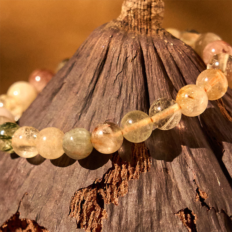Wear FengShui Natural Multicolored Rutilated Quartz Spiritual Growth Bracelet