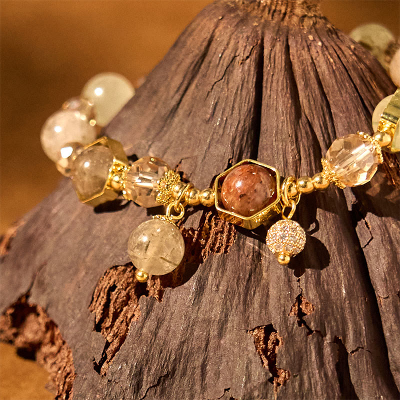 Wear FengShui Natural Colored Rutilated Quartz Amethyst Protection Bracelet