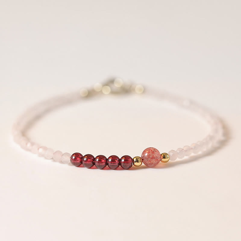 Wear FengShui 2mm Rose Quartz Garnet Strawberry Quartz Ultra-Thin Beads Healing Energy Bracelet