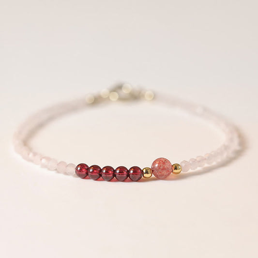 Wear FengShui 2mm Rose Quartz Garnet Strawberry Quartz Ultra-Thin Beads Healing Energy Bracelet