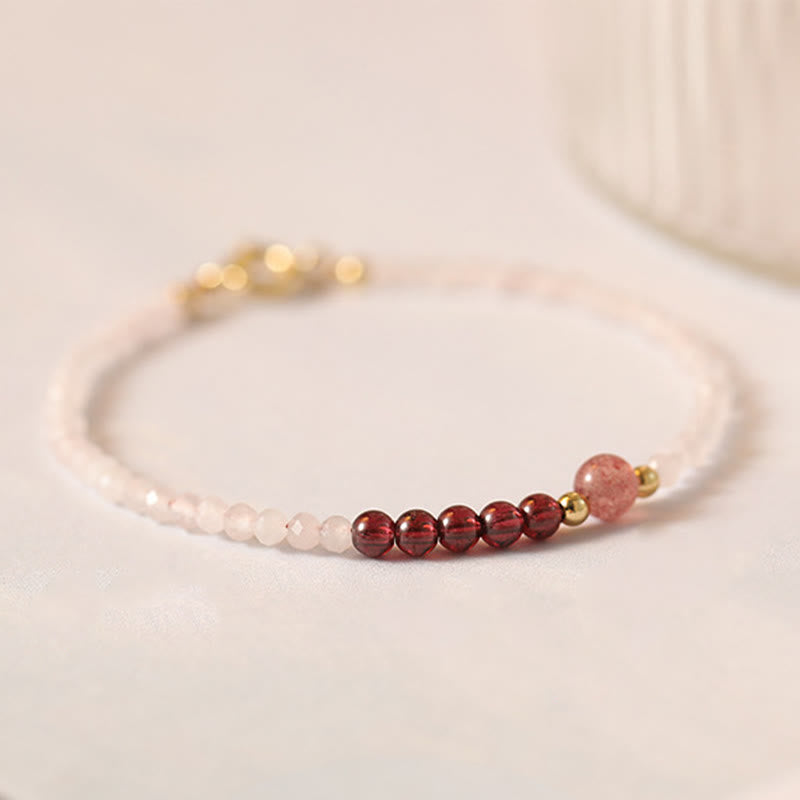 Wear FengShui 2mm Rose Quartz Garnet Strawberry Quartz Ultra-Thin Beads Healing Energy Bracelet