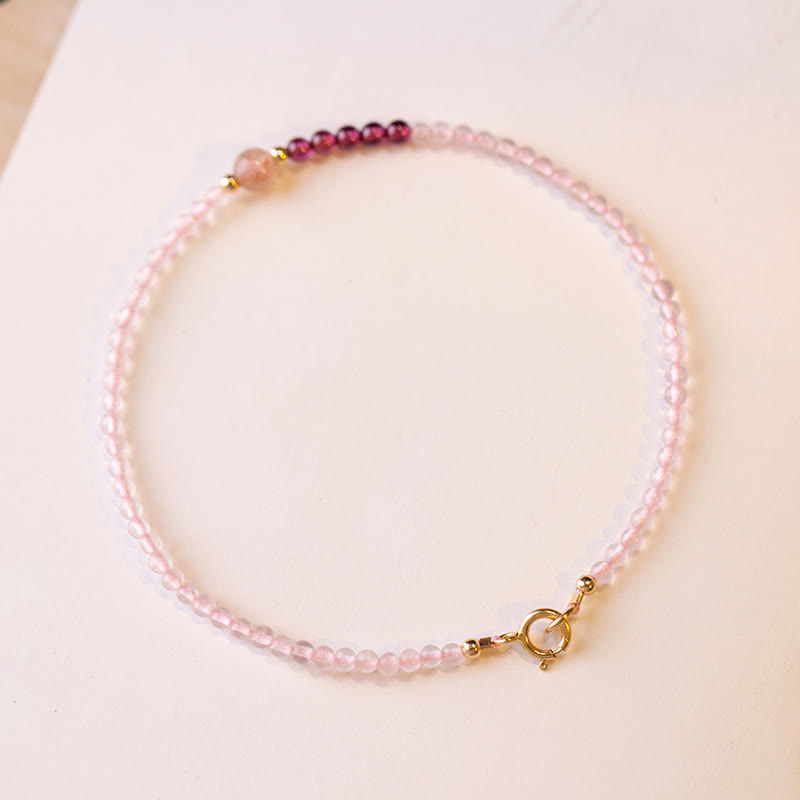 Wear FengShui 2mm Rose Quartz Garnet Strawberry Quartz Ultra-Thin Beads Healing Energy Bracelet