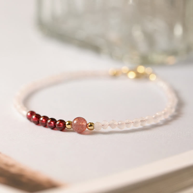 Wear FengShui 2mm Rose Quartz Garnet Strawberry Quartz Ultra-Thin Beads Healing Energy Bracelet