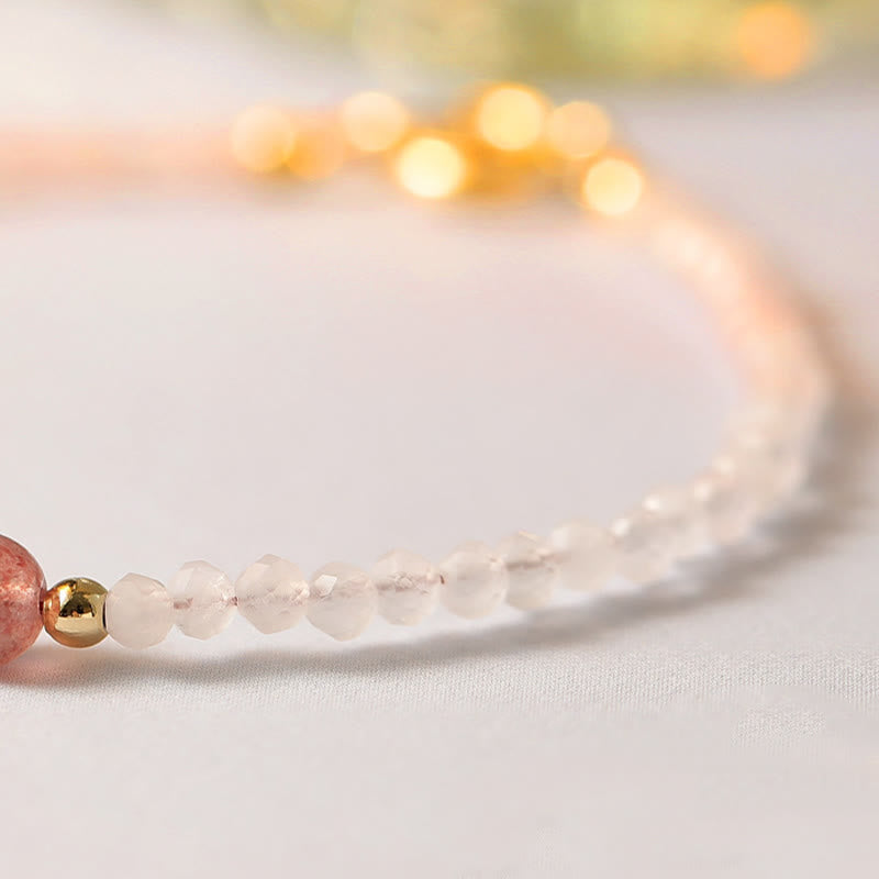 Wear FengShui 2mm Rose Quartz Garnet Strawberry Quartz Ultra-Thin Beads Healing Energy Bracelet