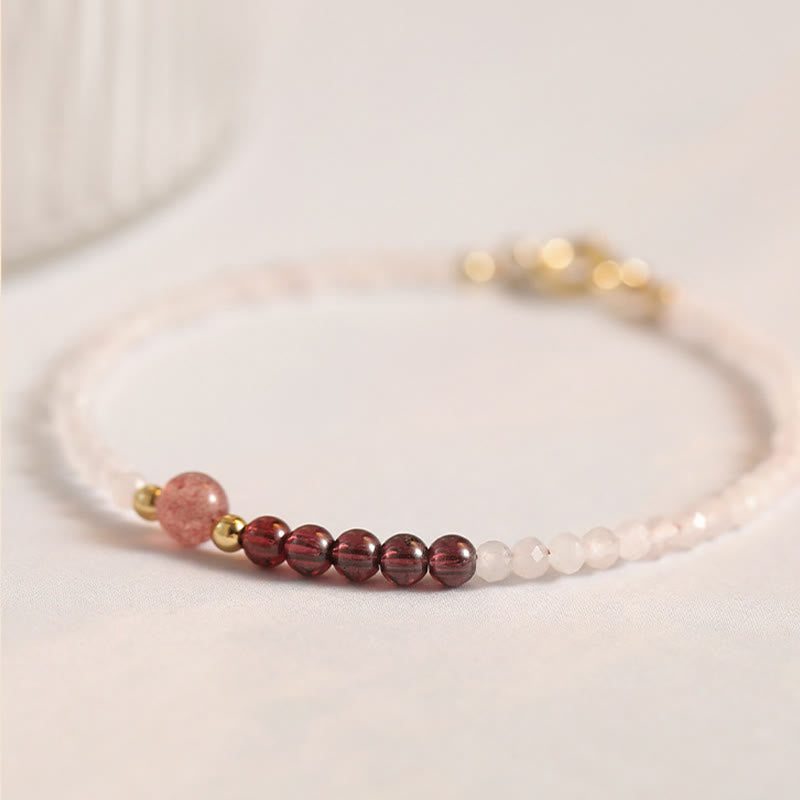 Wear FengShui 2mm Rose Quartz Garnet Strawberry Quartz Ultra-Thin Beads Healing Energy Bracelet