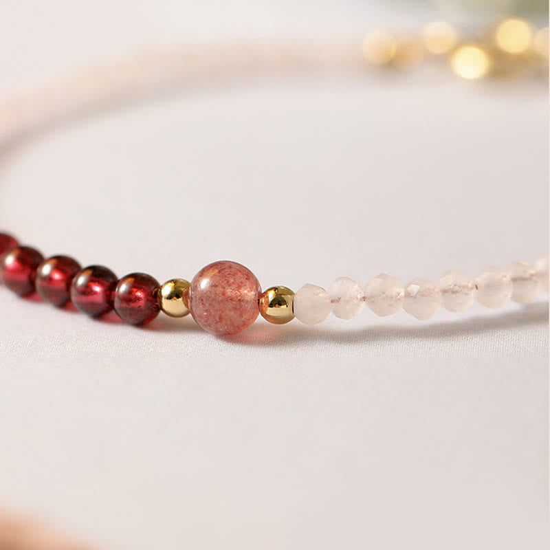Wear FengShui 2mm Rose Quartz Garnet Strawberry Quartz Ultra-Thin Beads Healing Energy Bracelet