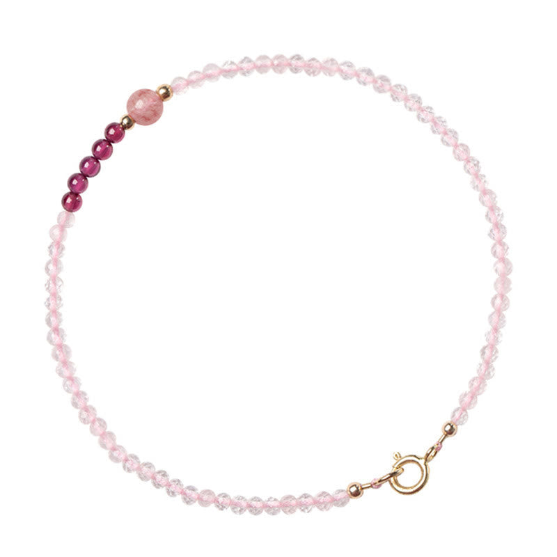 Wear FengShui 2mm Rose Quartz Garnet Strawberry Quartz Ultra-Thin Beads Healing Energy Bracelet
