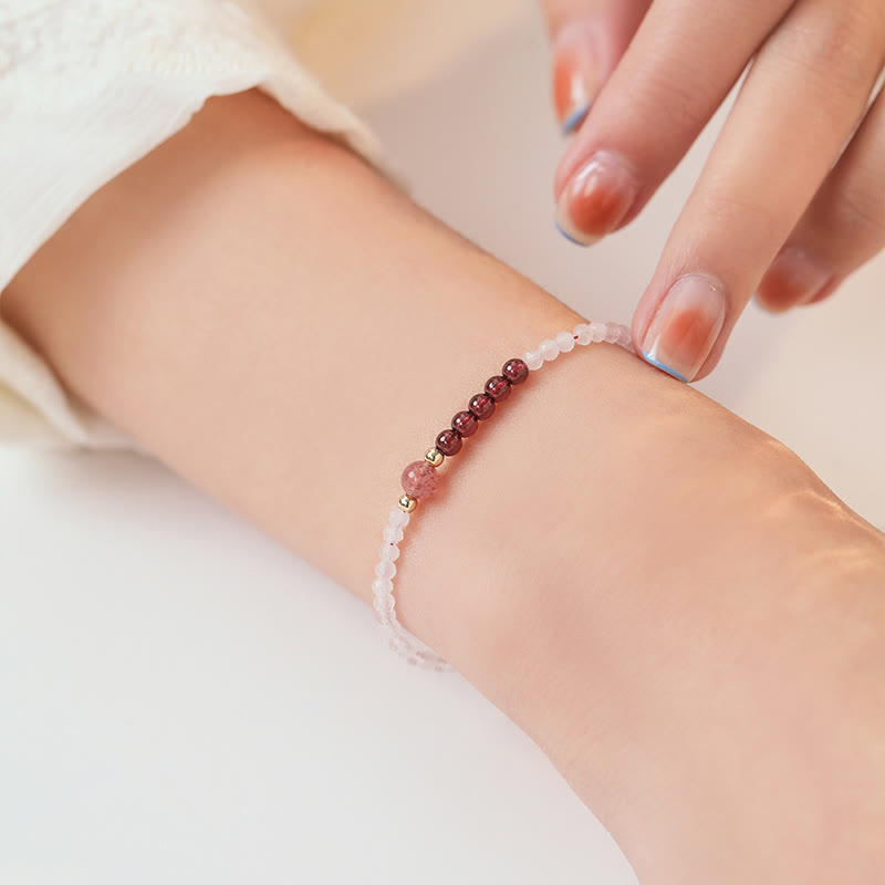 Wear FengShui 2mm Rose Quartz Garnet Strawberry Quartz Ultra-Thin Beads Healing Energy Bracelet