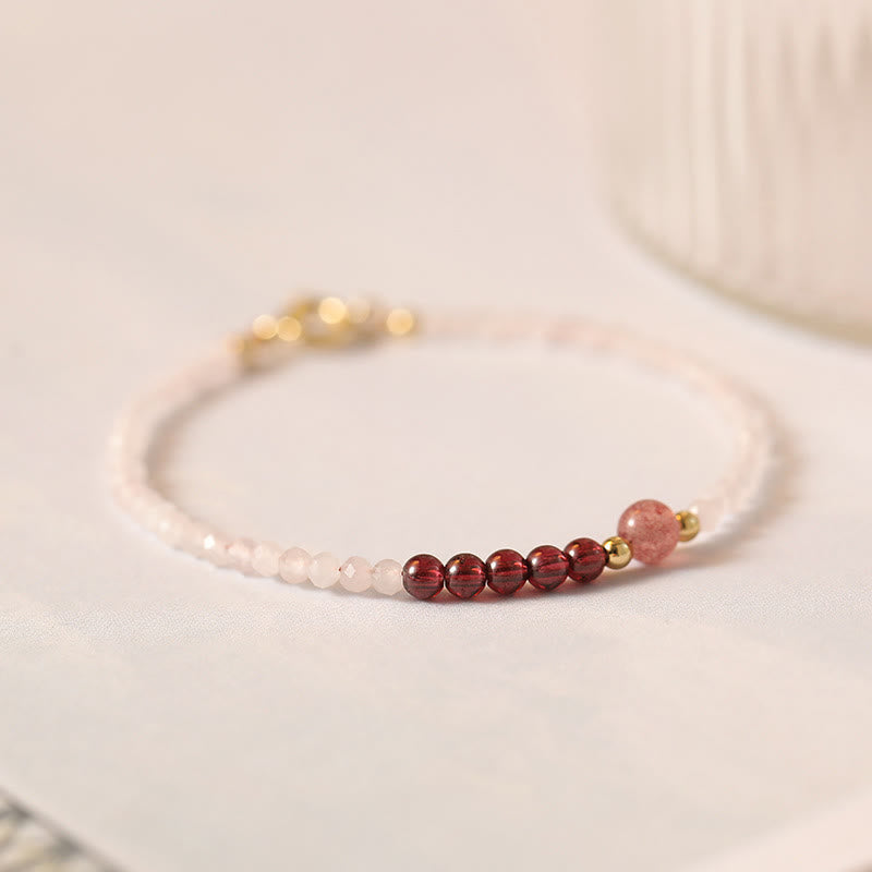 Wear FengShui 2mm Rose Quartz Garnet Strawberry Quartz Ultra-Thin Beads Healing Energy Bracelet