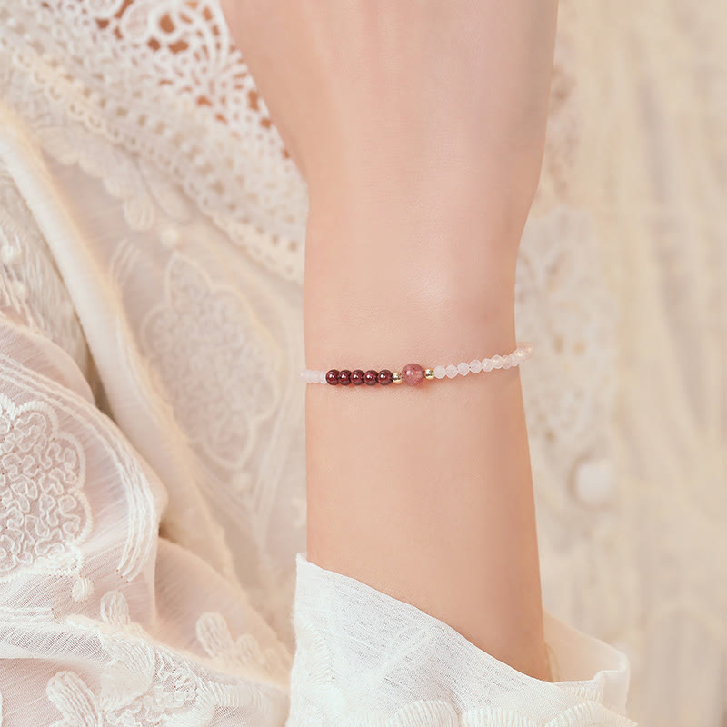 Wear FengShui 2mm Rose Quartz Garnet Strawberry Quartz Ultra-Thin Beads Healing Energy Bracelet