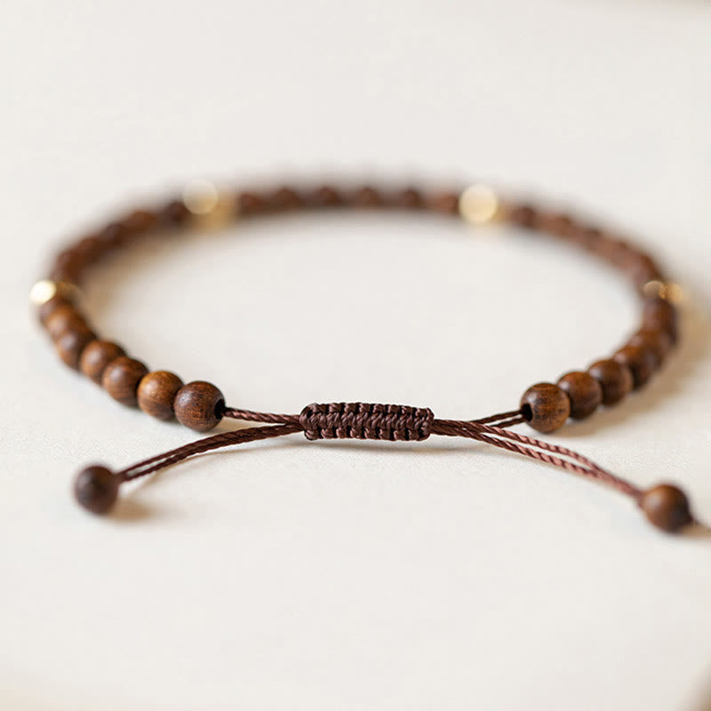 Wear FengShui 4mm Ultra-thin Sandalwood 14K Gold Plated Copper Beads Protection Bracelet