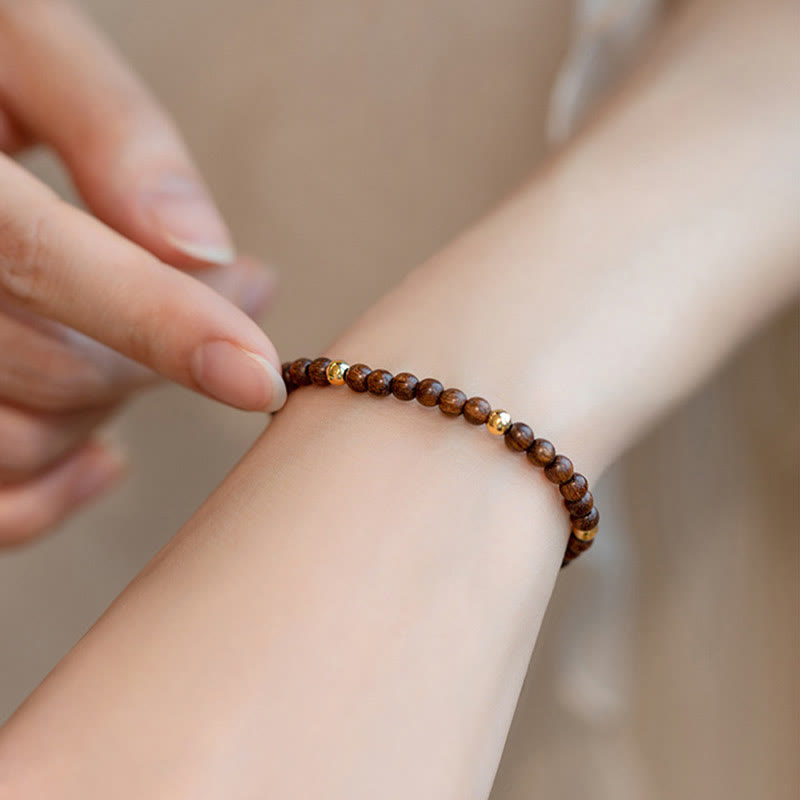 Wear FengShui 4mm Ultra-thin Sandalwood 14K Gold Plated Copper Beads Protection Bracelet