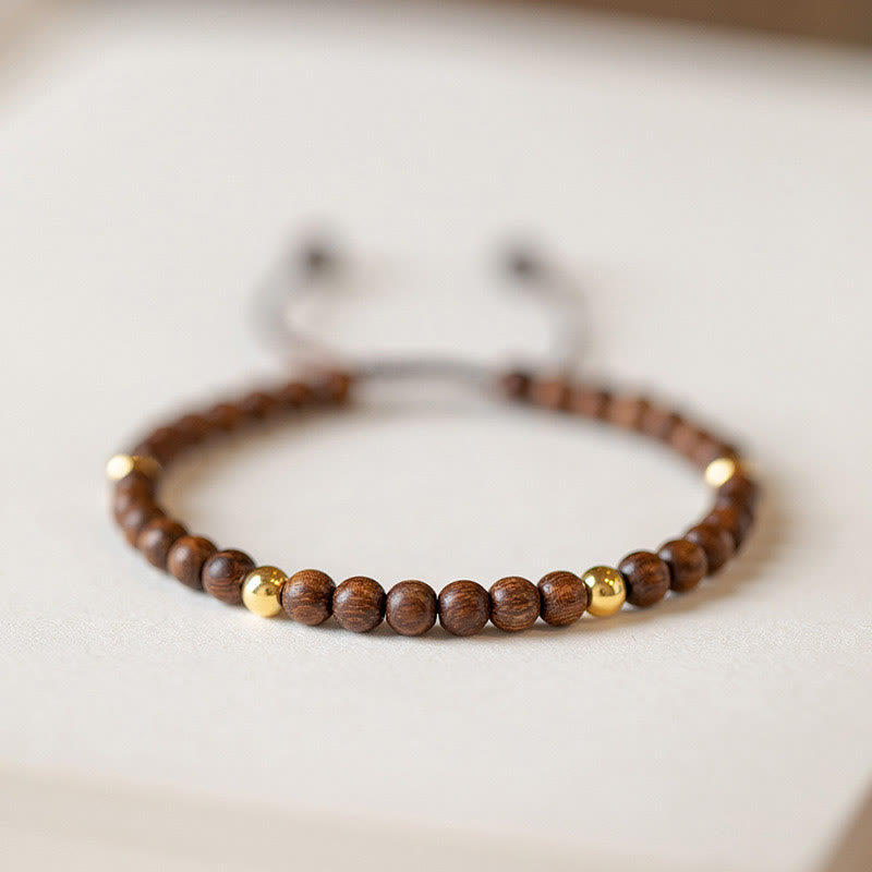 Wear FengShui 4mm Ultra-thin Sandalwood 14K Gold Plated Copper Beads Protection Bracelet