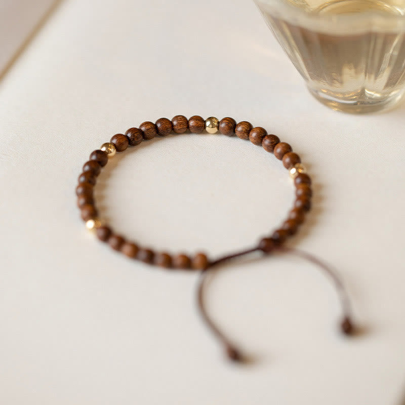 Wear FengShui 4mm Ultra-thin Sandalwood 14K Gold Plated Copper Beads Protection Bracelet