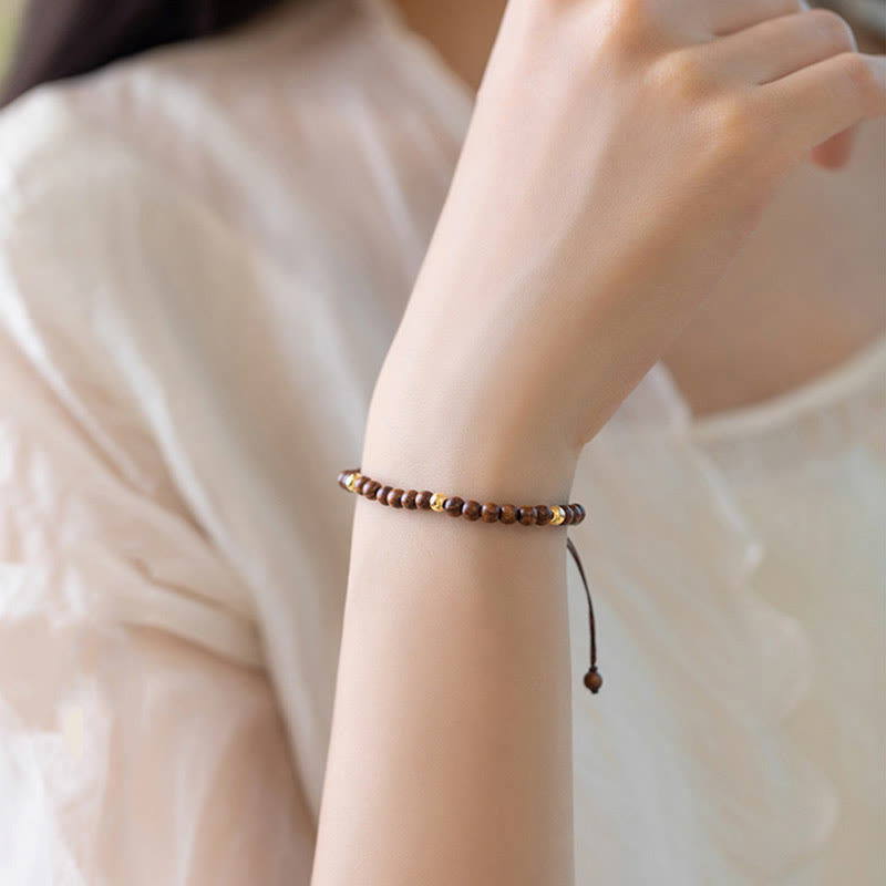 Wear FengShui 4mm Ultra-thin Sandalwood 14K Gold Plated Copper Beads Protection Bracelet