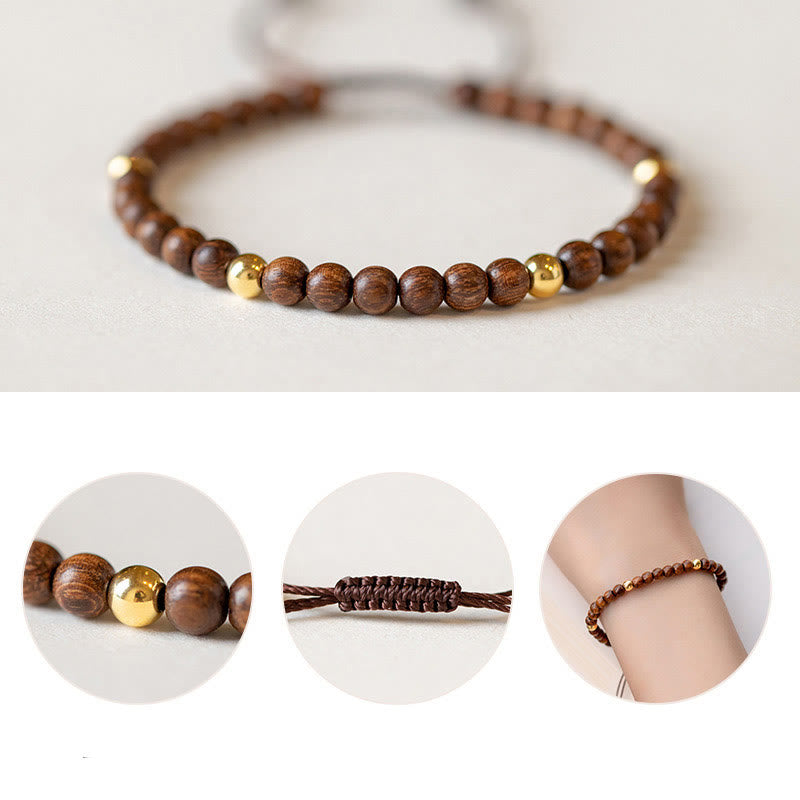 Wear FengShui 4mm Ultra-thin Sandalwood 14K Gold Plated Copper Beads Protection Bracelet
