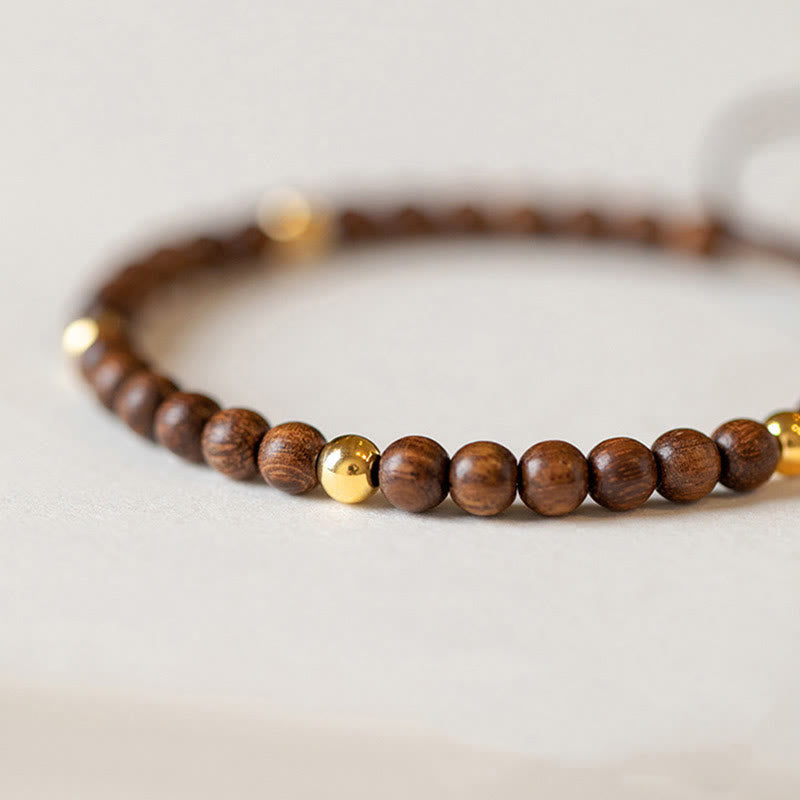 Wear FengShui 4mm Ultra-thin Sandalwood 14K Gold Plated Copper Beads Protection Bracelet