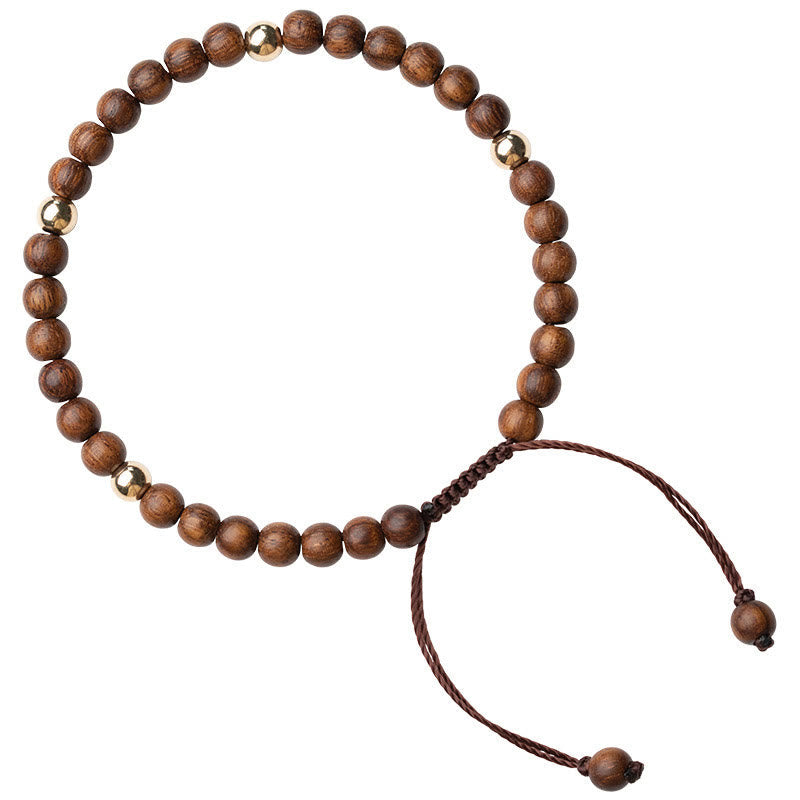 Wear FengShui 4mm Ultra-thin Sandalwood 14K Gold Plated Copper Beads Protection Bracelet