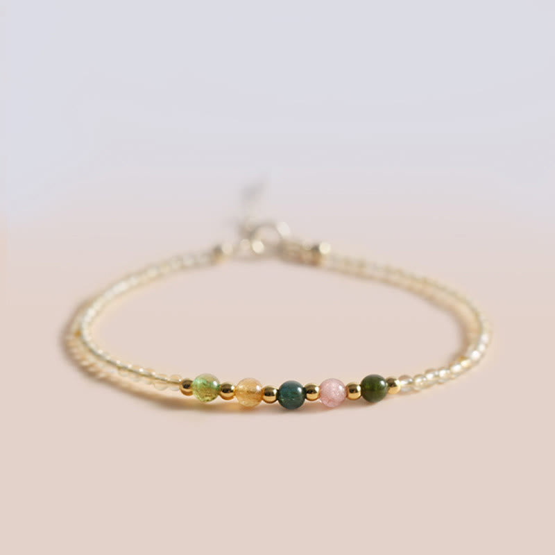 Wear FengShui 2.5mm Ultra-thin Citrine Tourmaline 14K Gold Filled Copper Beads Prosperity Bracelet