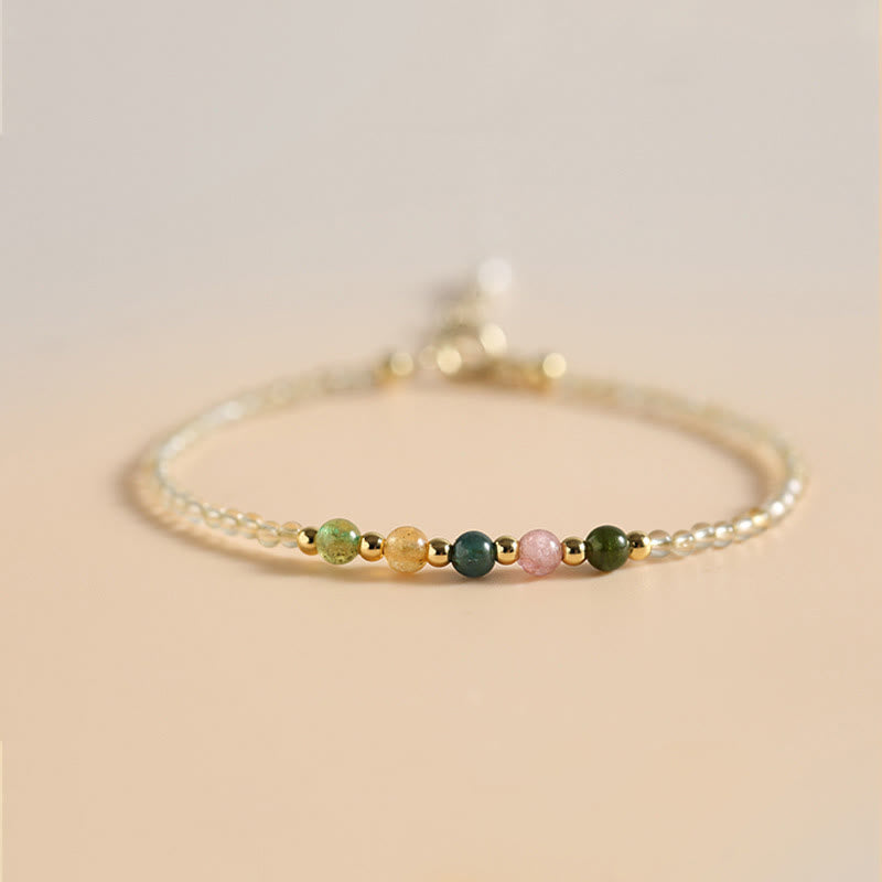 Wear FengShui 2.5mm Ultra-thin Citrine Tourmaline 14K Gold Filled Copper Beads Prosperity Bracelet
