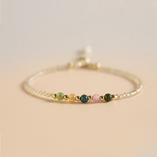 Wear FengShui 2.5mm Ultra-thin Citrine Tourmaline 14K Gold Filled Copper Beads Prosperity Bracelet