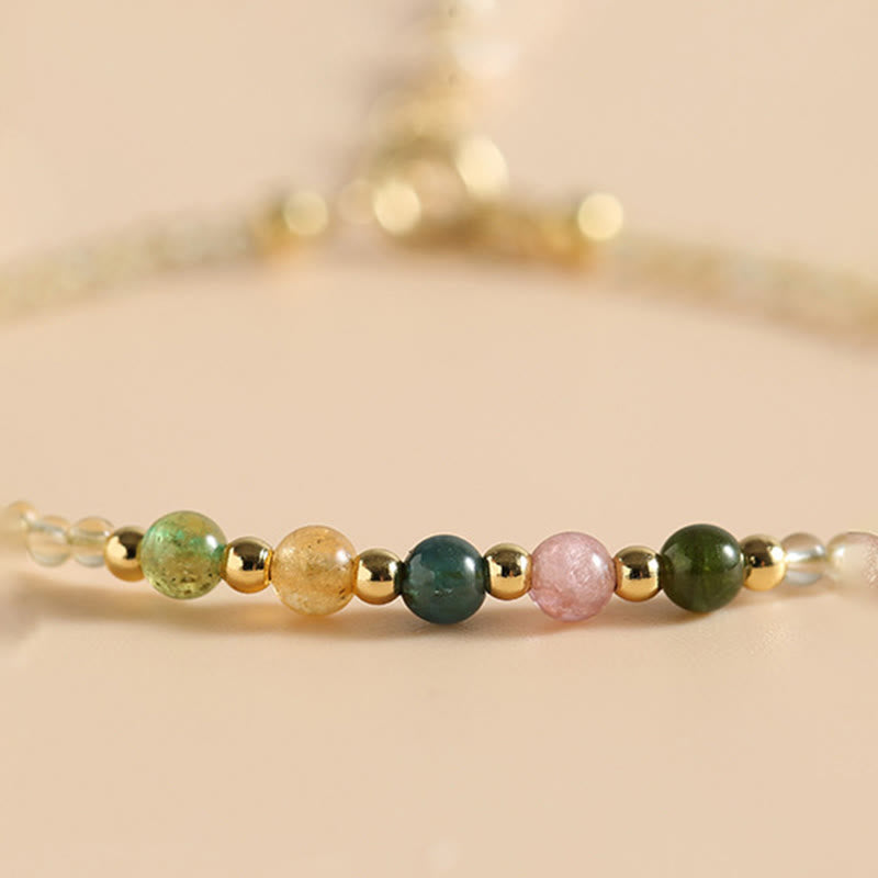 Wear FengShui 2.5mm Ultra-thin Citrine Tourmaline 14K Gold Filled Copper Beads Prosperity Bracelet
