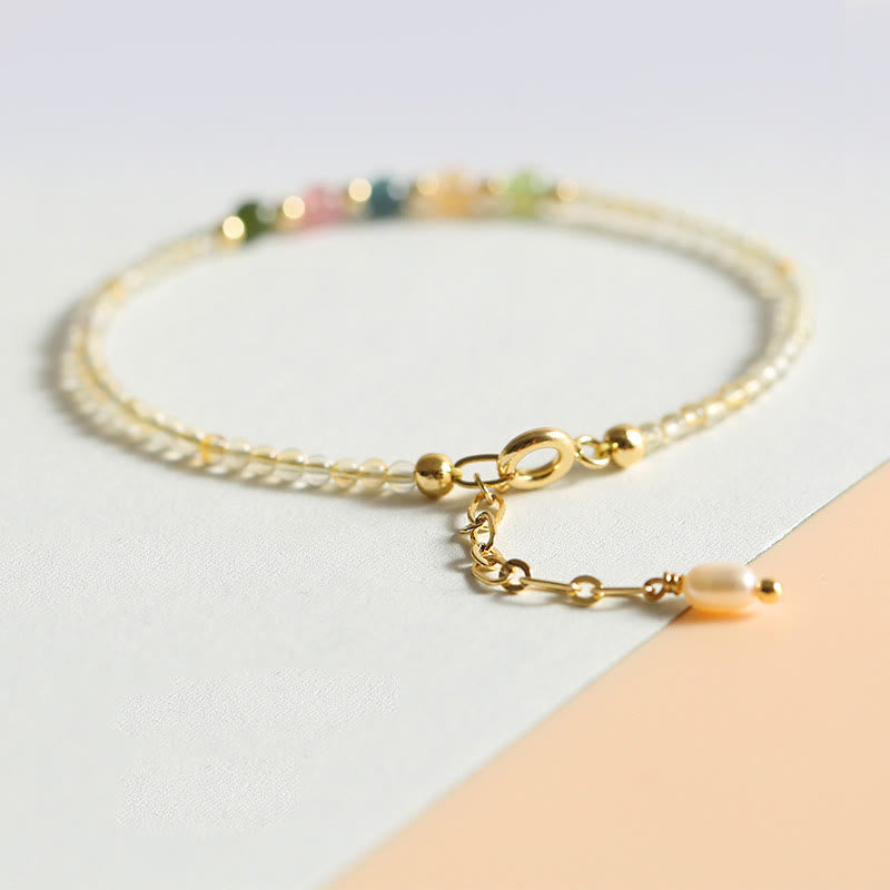 Wear FengShui 2.5mm Ultra-thin Citrine Tourmaline 14K Gold Filled Copper Beads Prosperity Bracelet