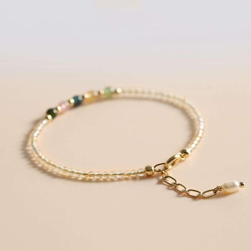 Wear FengShui 2.5mm Ultra-thin Citrine Tourmaline 14K Gold Filled Copper Beads Prosperity Bracelet