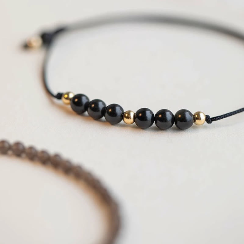 Wear FengShui Smoky Quartz Black Obsidian Ultra-thin Beads Success Bracelet