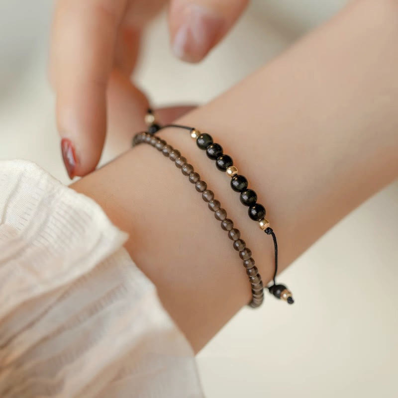 Wear FengShui Smoky Quartz Black Obsidian Ultra-thin Beads Success Bracelet