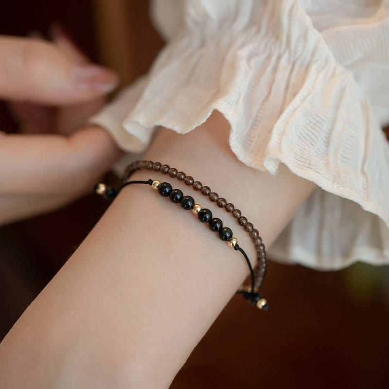 Wear FengShui Smoky Quartz Black Obsidian Ultra-thin Beads Success Bracelet