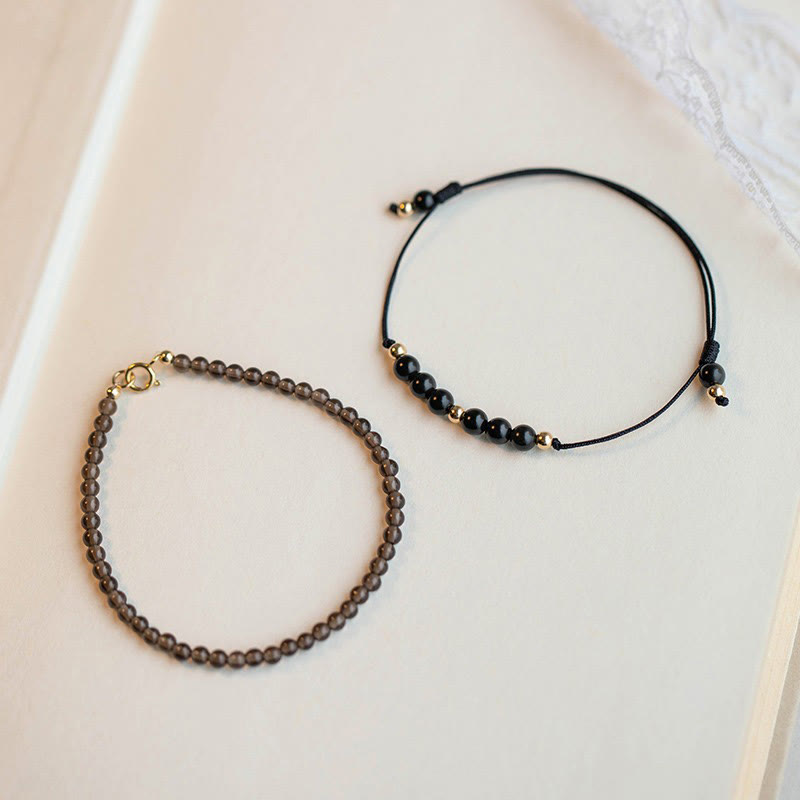 Wear FengShui Smoky Quartz Black Obsidian Ultra-thin Beads Success Bracelet